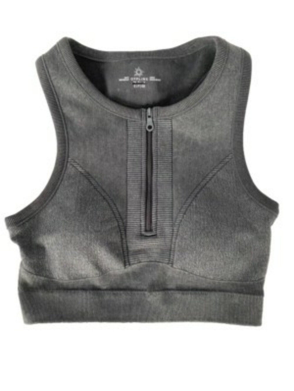 Offline By Aerie Gray Racer Zip Sports Bra Size Large Charcoal Gray